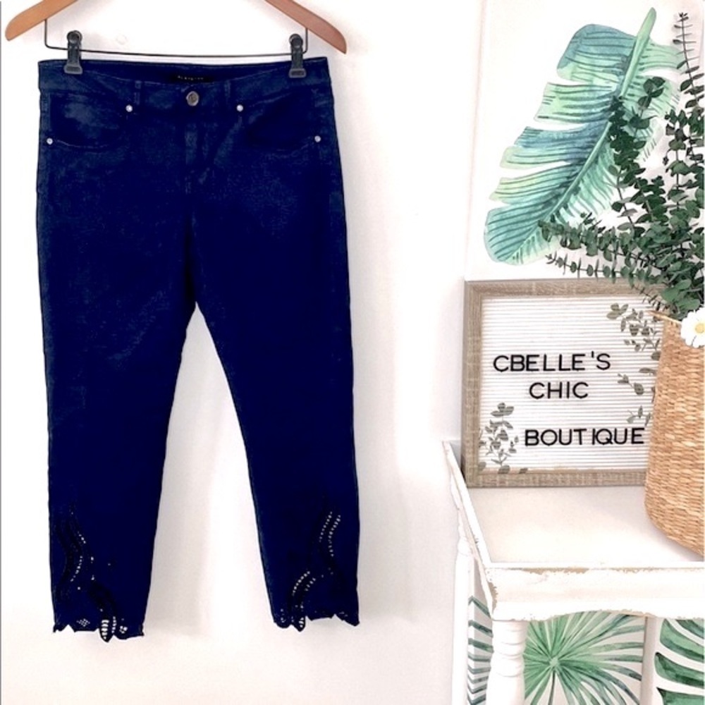 Elie Tahari Navy Cropped Cut Out Hem Pants
